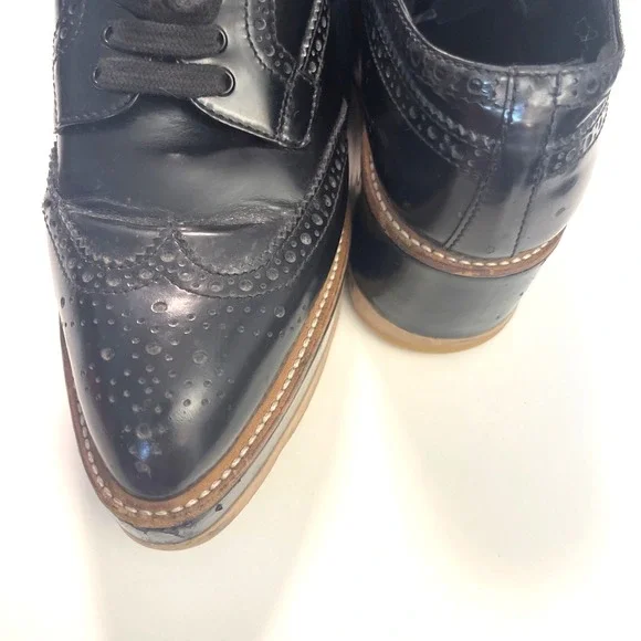 PRADA Wave Sole Black Wingtip Shoes 1E935G Size 36.5 US 6.5 Women 's Platform - Picture 11 of 14